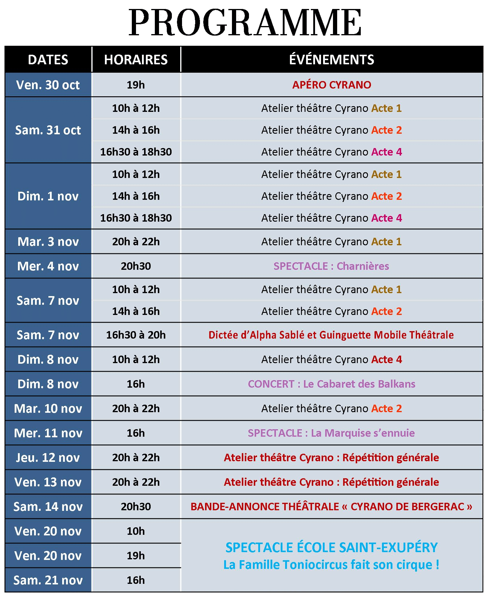 Programme chapiteau